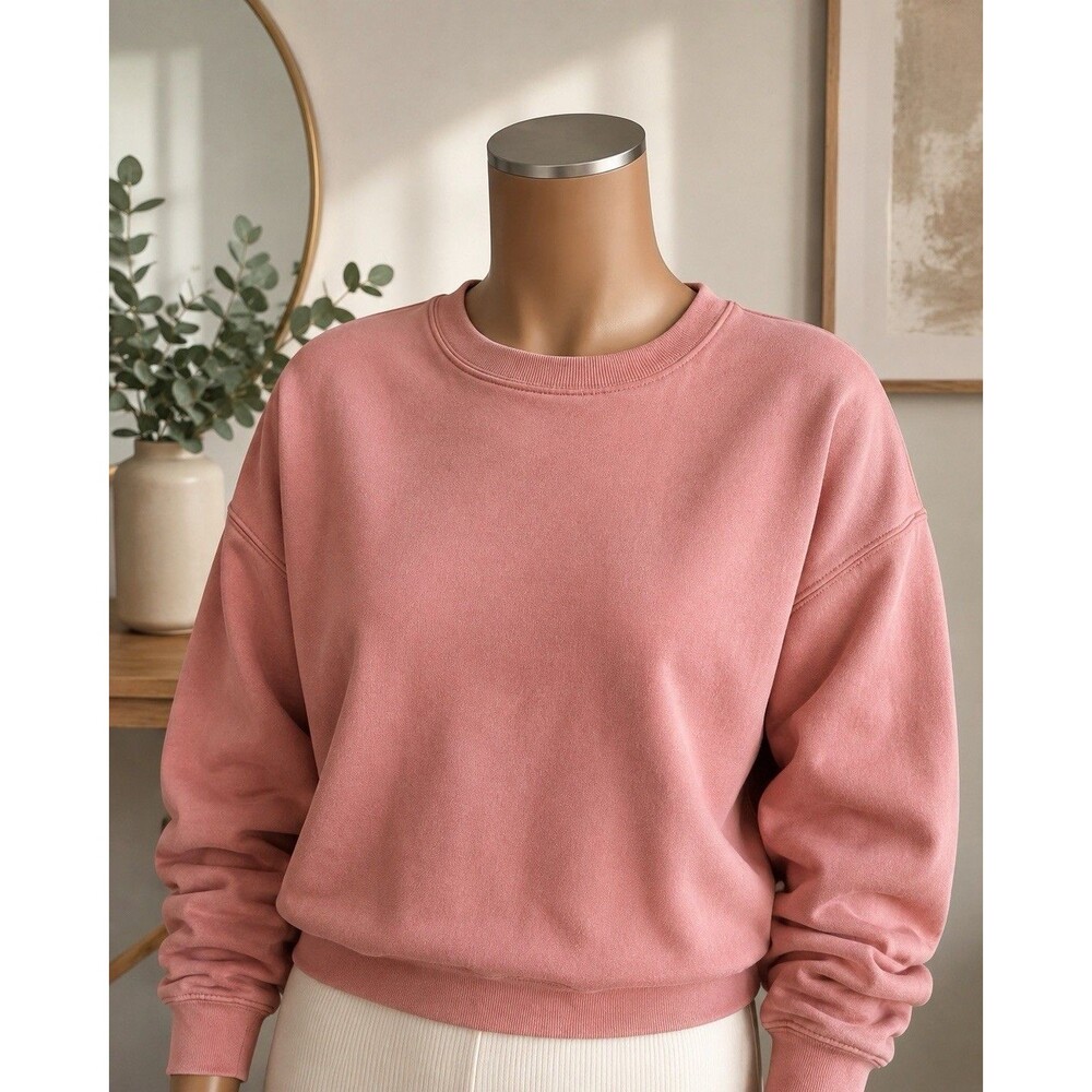 Girlfriend Collective Pink Solid Fleece Crewneck Pullover Sweatshirt Women M